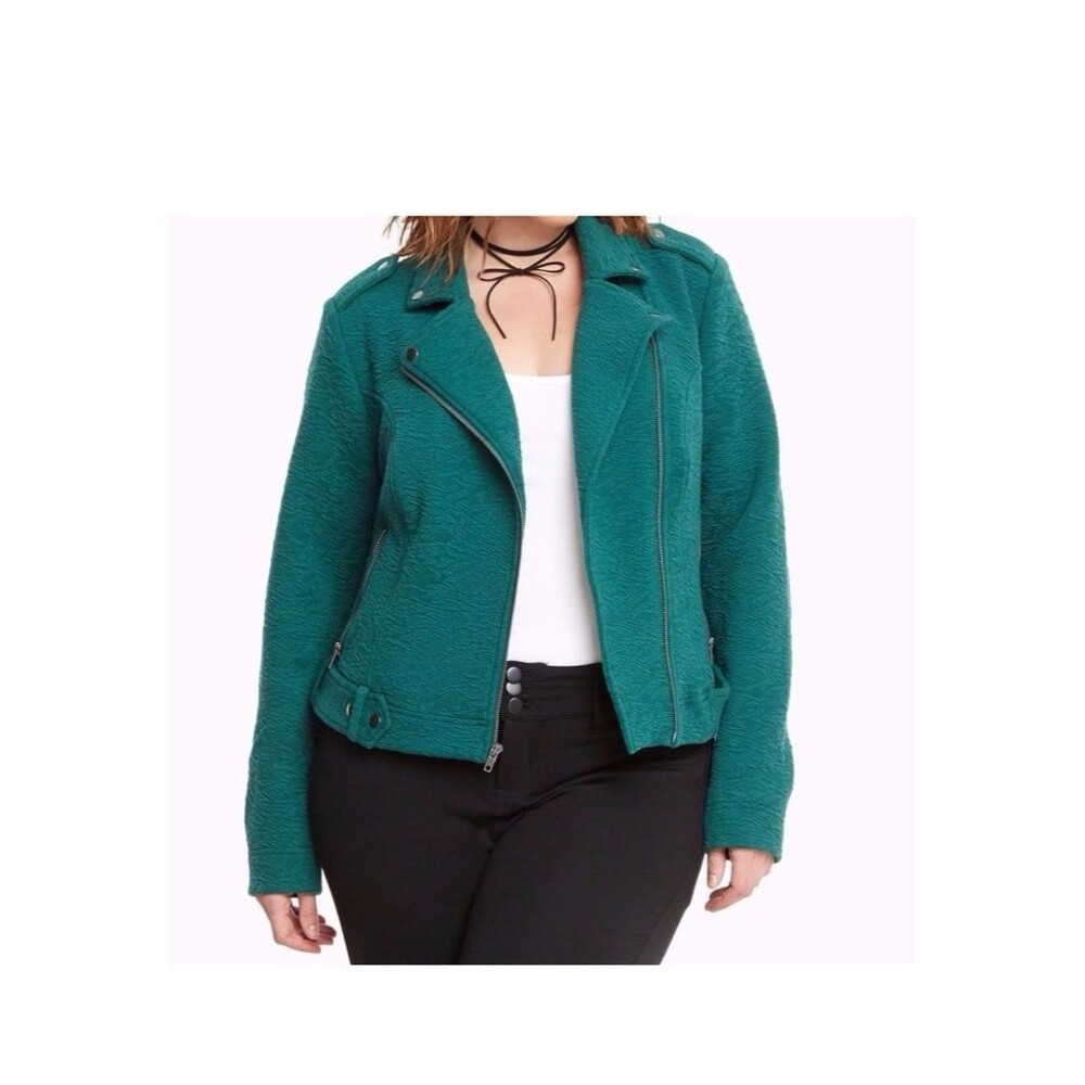 Torrid size 6 dark forest green textured knit moto jacket coat